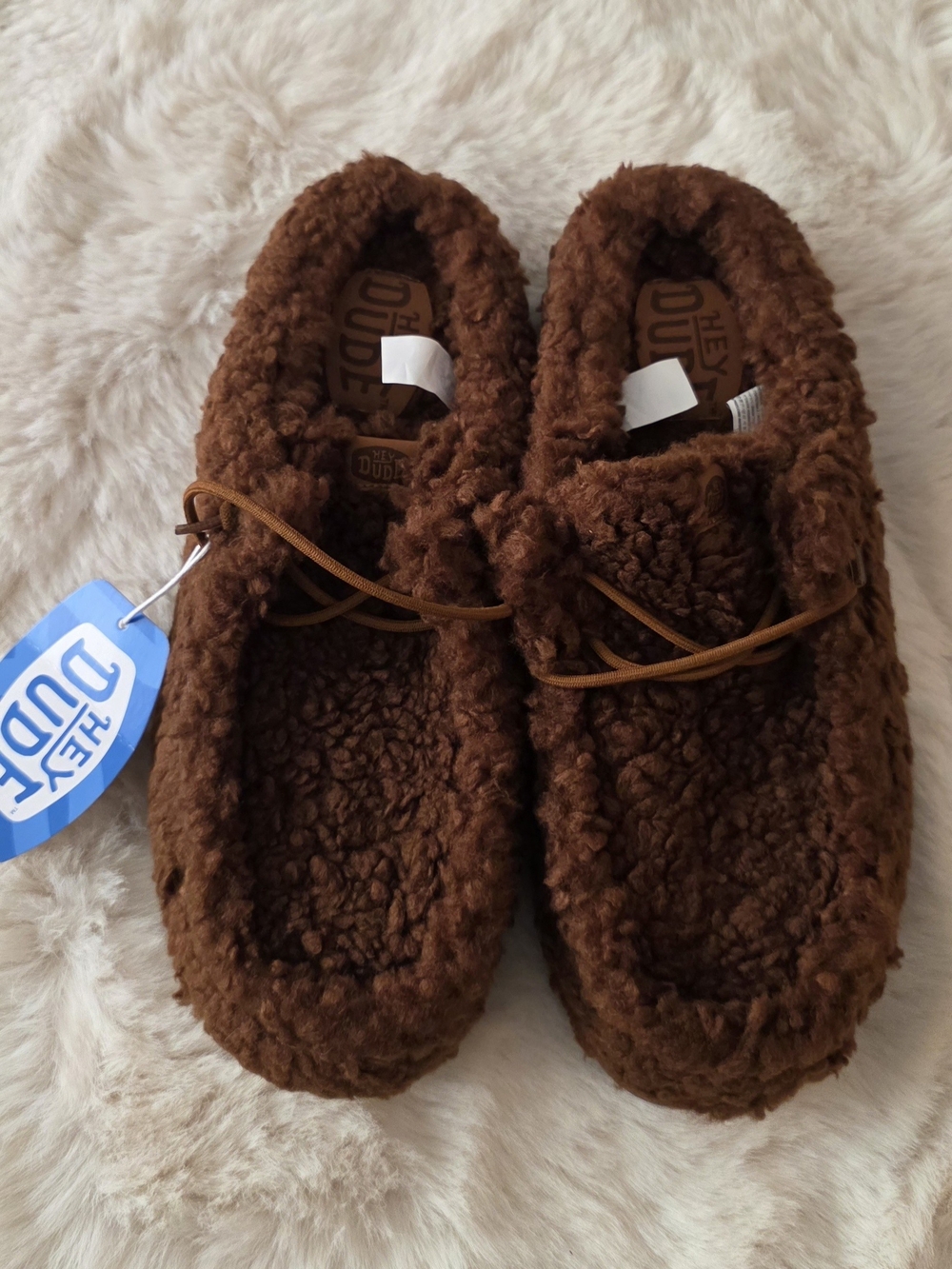 Hey Dude Men's Fuzzy Waally Plush Slip-On Slippers in Brown